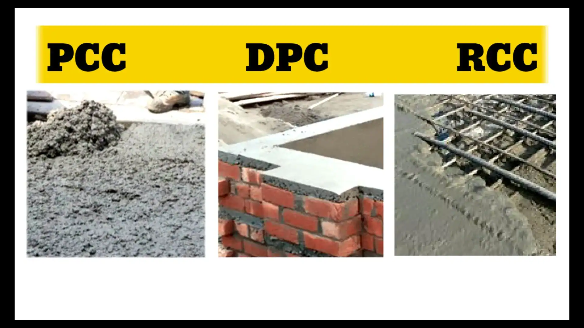 What are the main differences between RCC (Reinforced Cement Concrete) and PCC (Plain Cement Concrete), and where is each type commonly used?